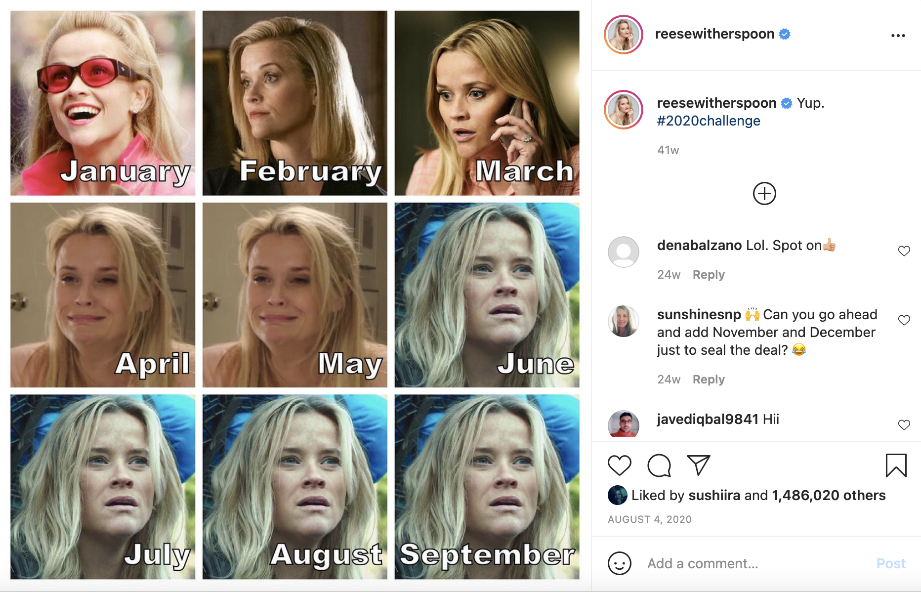 Social media #2020challenge with Reese Witherspoon.