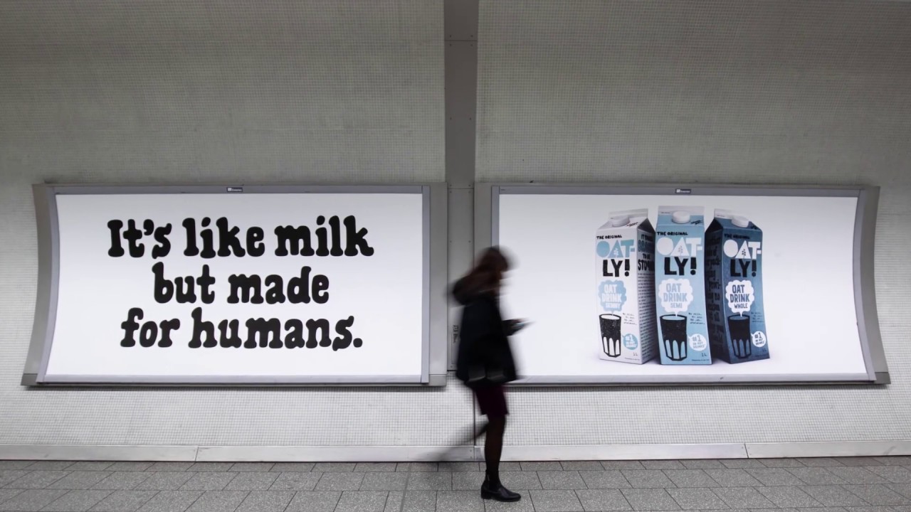 Oatly advertisment in subway station.